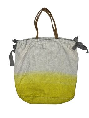GAP 2011 Linen Blend Ombre Tote Bag Yellow Gray Drawstring Beach Market Boho Bag